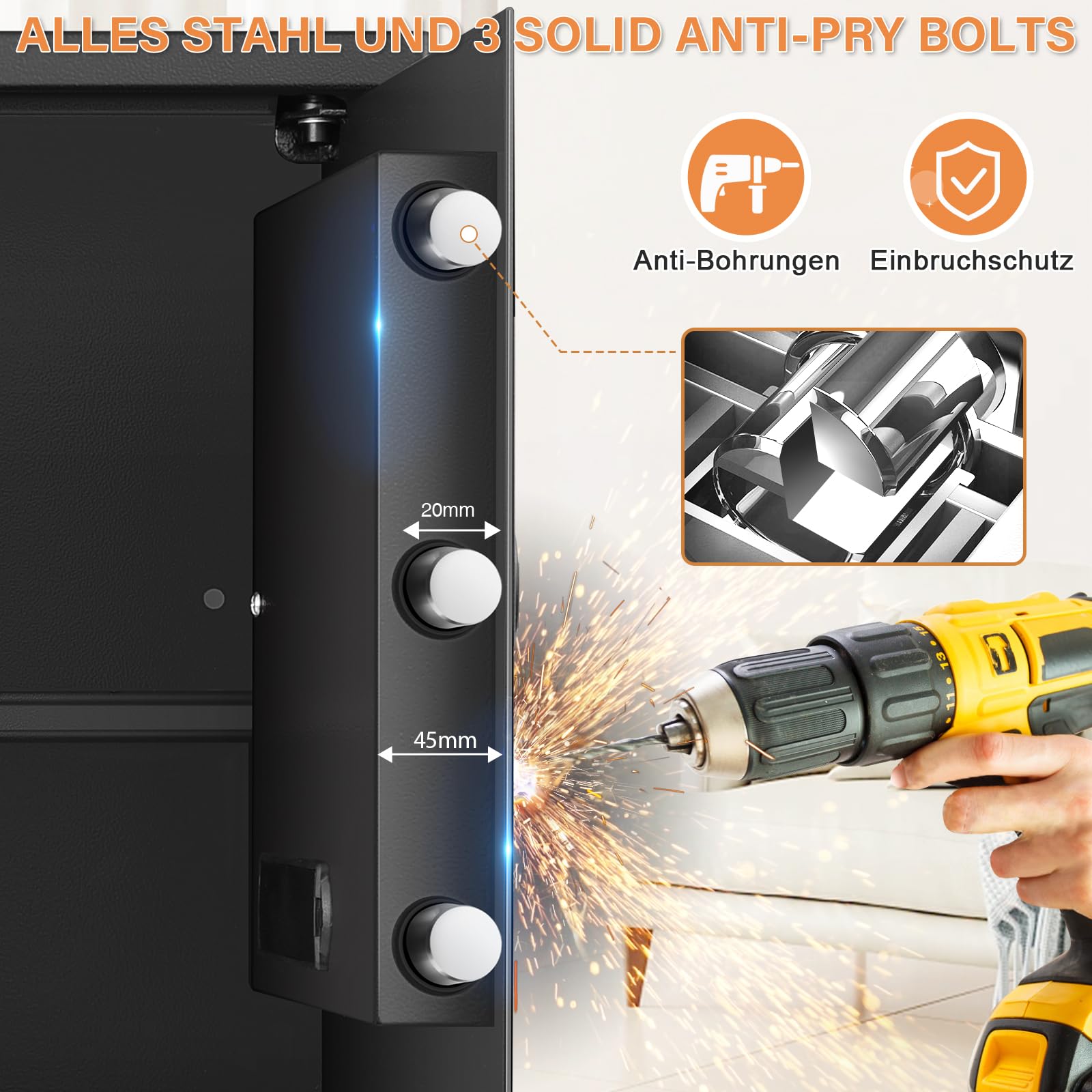 70L Großer Safe Tresor, Digitale Tresore mit Schlüssel, Alarmsystem und Abnehmbares Regal, Möbeltresor für Zuhause, Geld, Dokument and Wertgegenstände