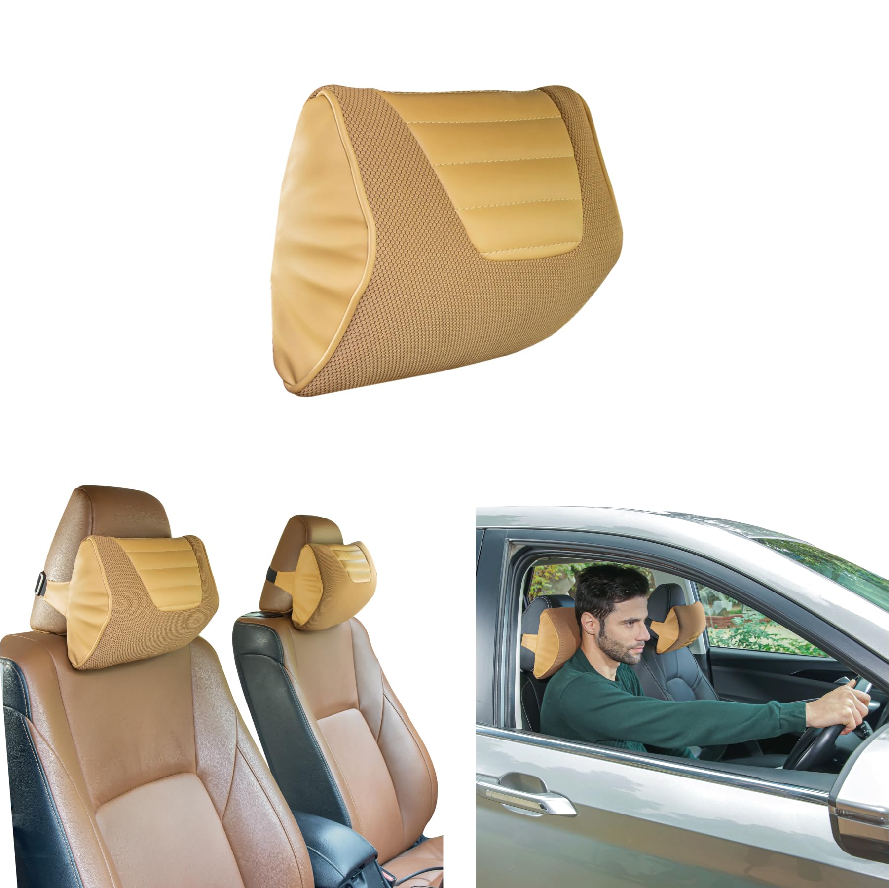 The White Willow Car Neck Rest Pillows Memory Foam Car Neck Pillow with Adjustable Strap Neck Support for Car Seat Neck Cushion for Neck Pain Relief Car Headrest Pillow Sunshine TriCurve Pack of 1