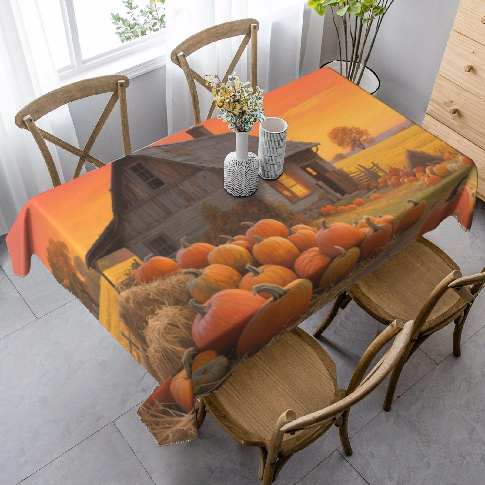 Farmhouse Pumpkin Rectangle Tablecloth 35x55 Inch, Washable Reusable Farmhouse Table Cloths Wrinkle Free And Spillproof Kitchen Dinning Table Cover For Party Wedding Picnic Home Decor Tablecloths