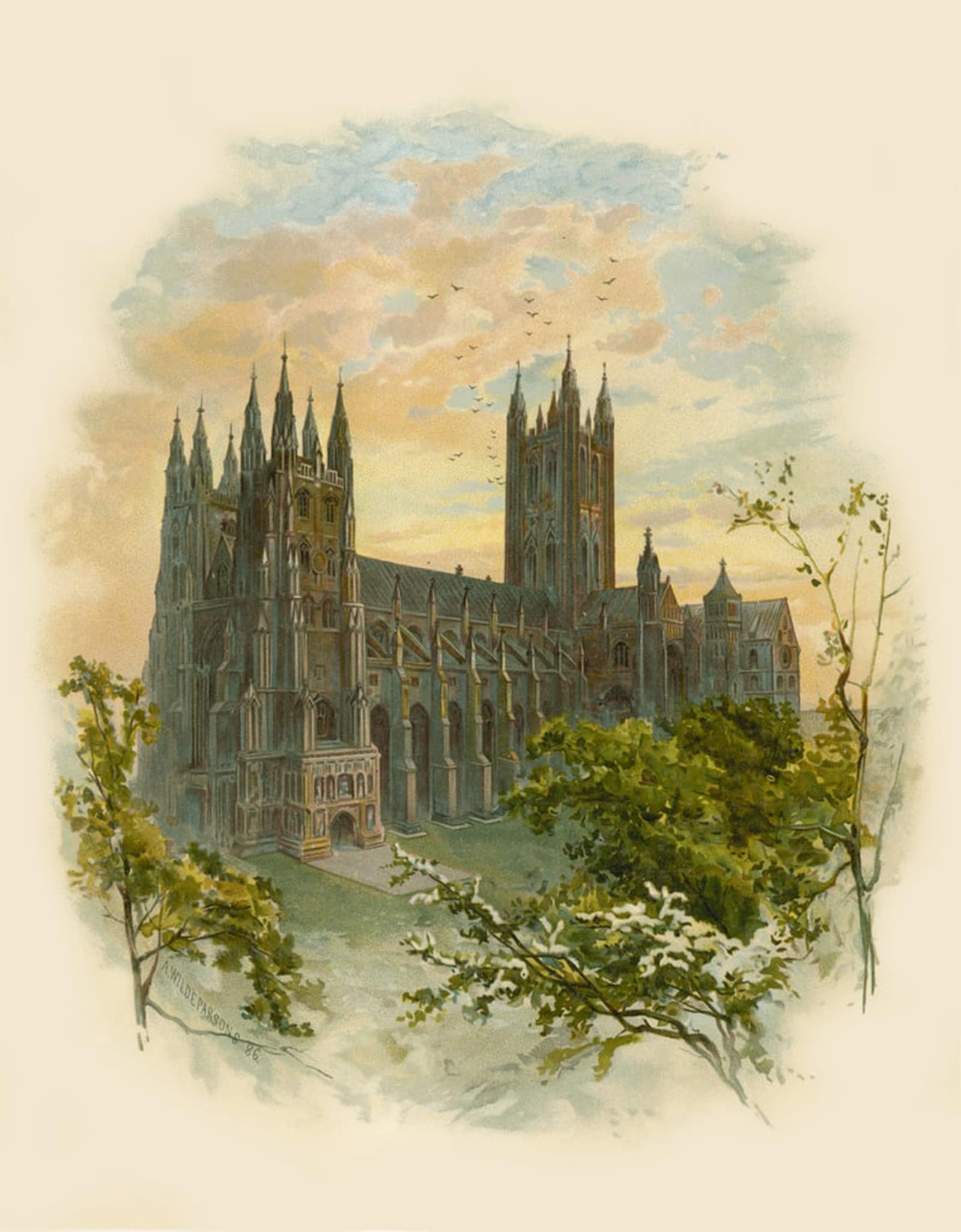 SERENDIPITP Abstract Painting Mural Print Picture Wall Decor Painting Cathedral South West by Arthur Wilde Parsons Vintage Wall Artwork for Home Decor 60x90cm