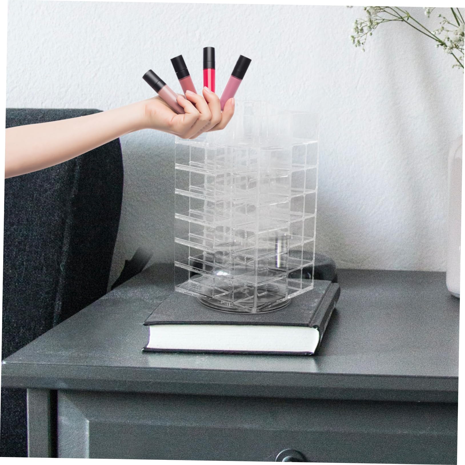 Alipis Espositore in Acrilico Rotante a 360° Con 53 Scomparti Per Cosmetici e Lucidalabbra Organizer Da Scrivania