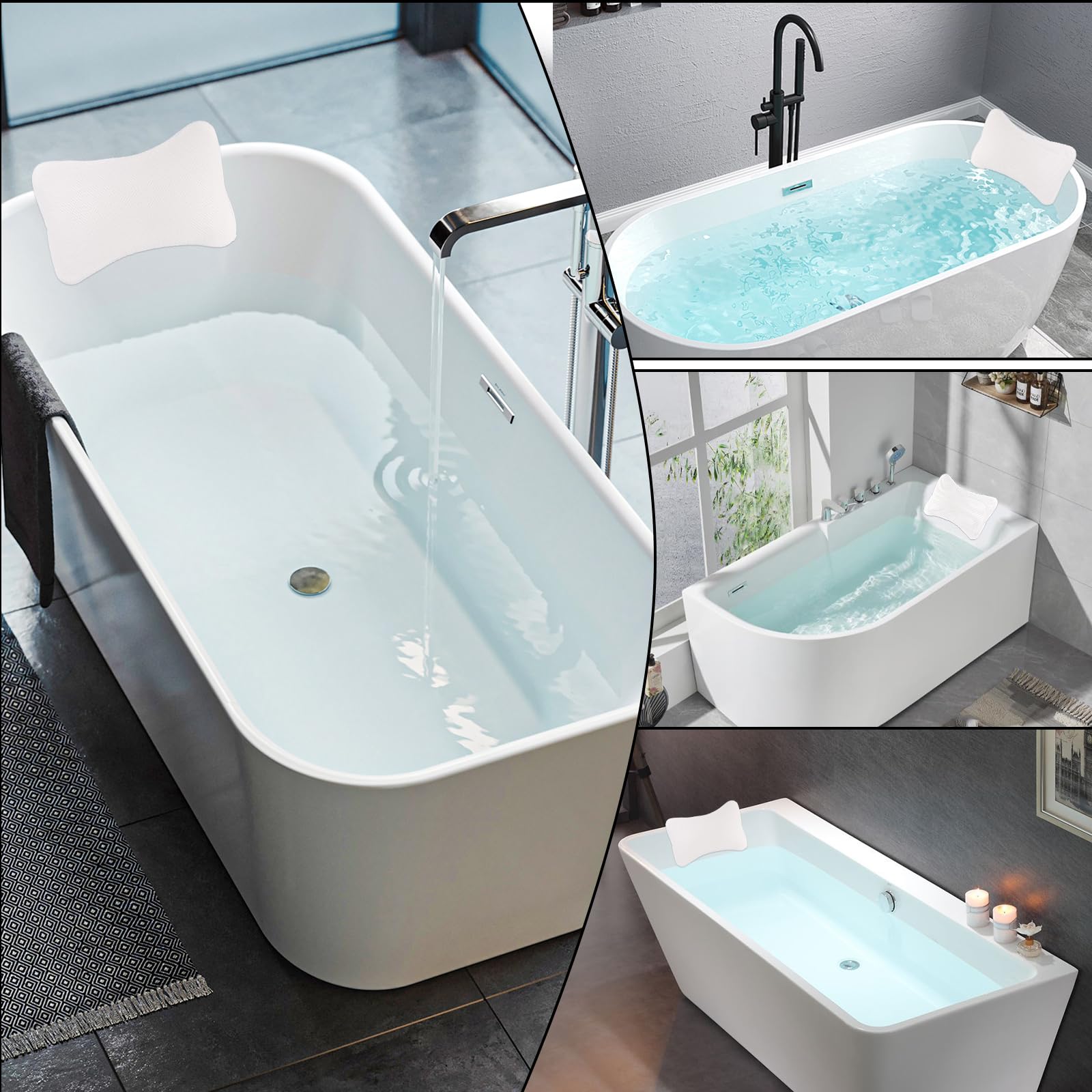 VMUTGA Almohada de Baño, Reposacabezas Ergonómico, Almohada de Baño Transpirable, con 2 Potentes Almohadas de Baño con Ventosa, para SPA Bañera, Relajar la Nuca (Blanco)