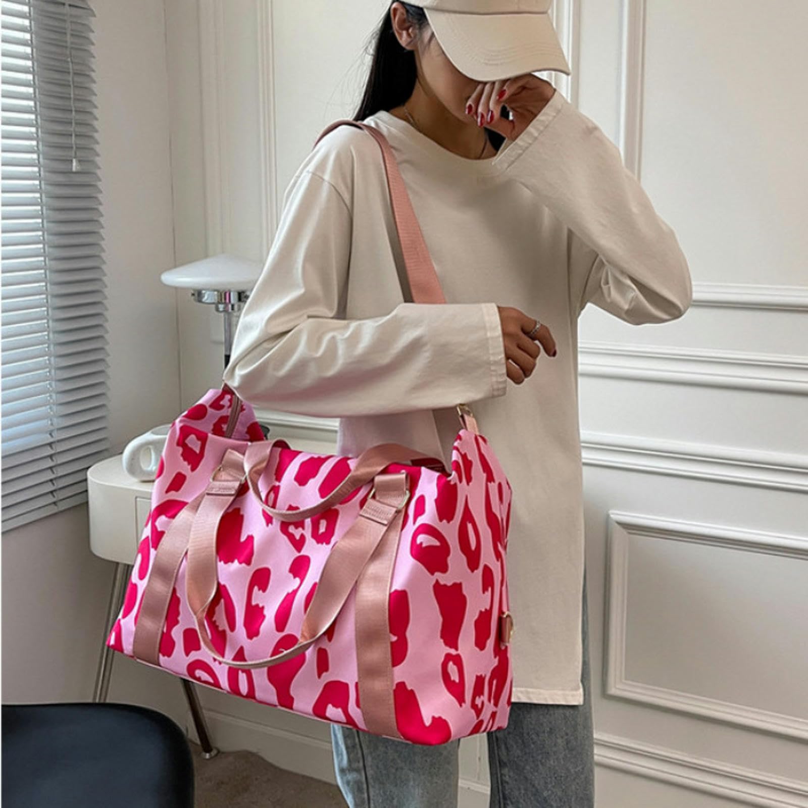 NOGRAX Schulrucksack Große Kapazität Kurzstrecken Reisetaschen Gepäck Frauen Und Männer Crossbody Schulter Sport Streifen Handtasche Für Frauen-Rosa