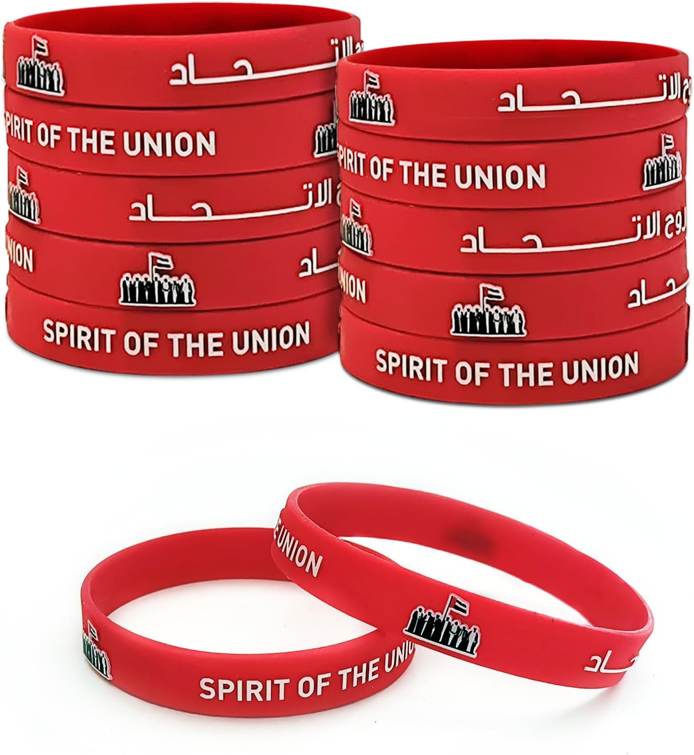 easymedia10 Pieces | Pack of 10s | UAE National Day Wristbands | Red with Spirit Of The Union Logo