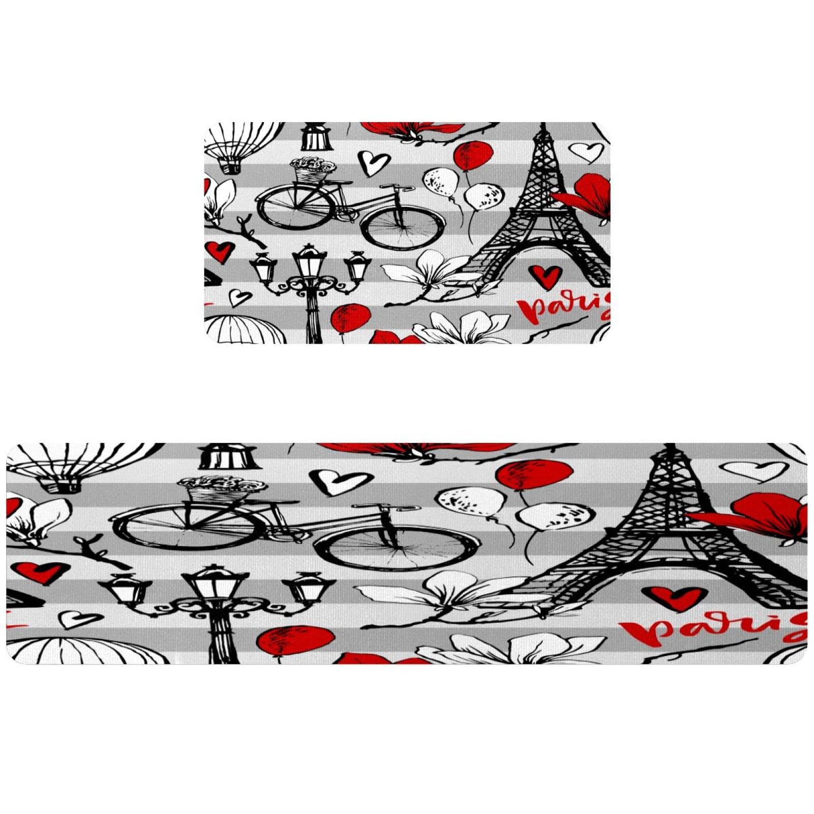 Lot de 2 tapis de cuisine antidérapants lavables à motif Tour Eiffel de Paris