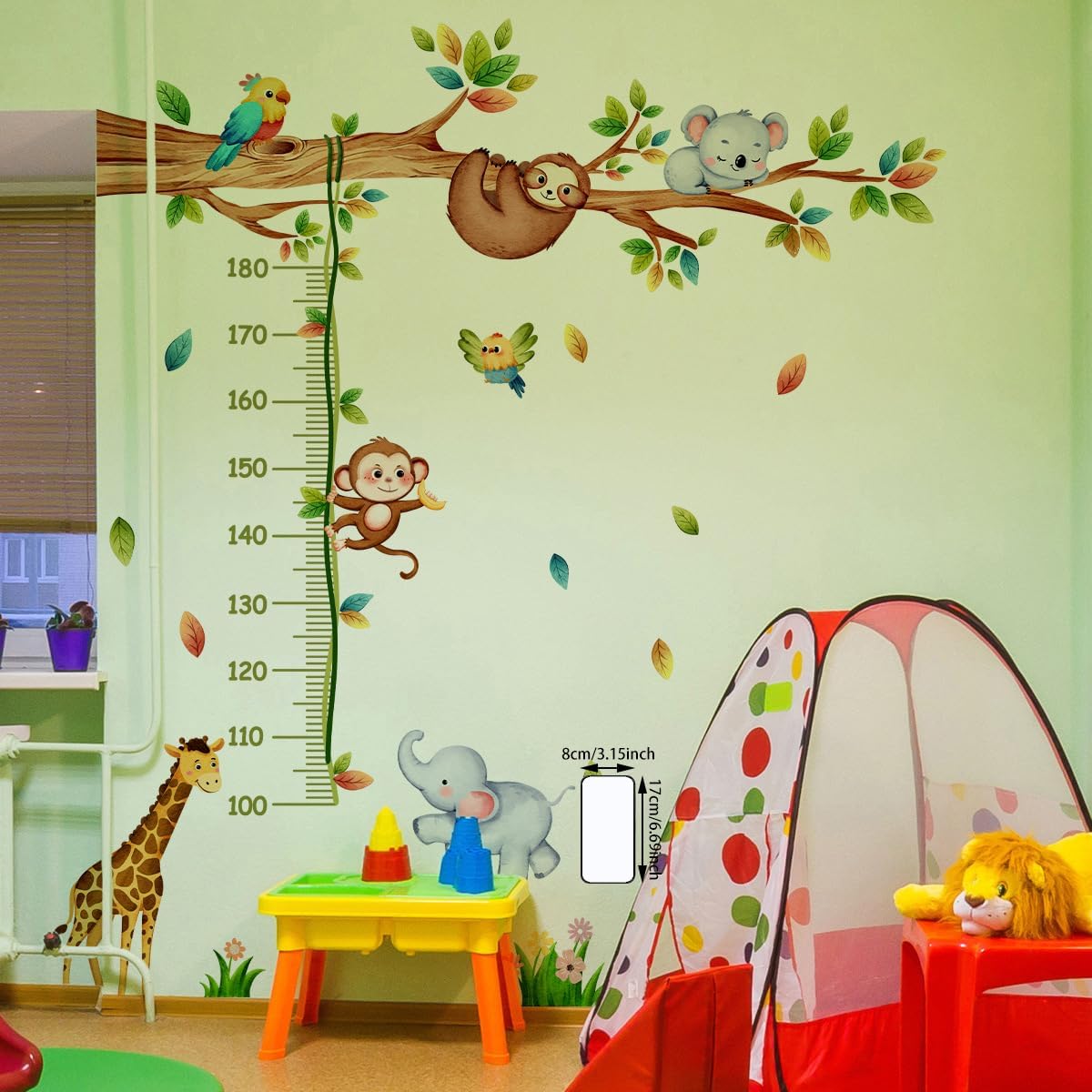 Cartoon Animal Growth Chart Wall Stickers Height Measurement Removable Wall Decalsfor Kids' Rooms Nursery Classroom