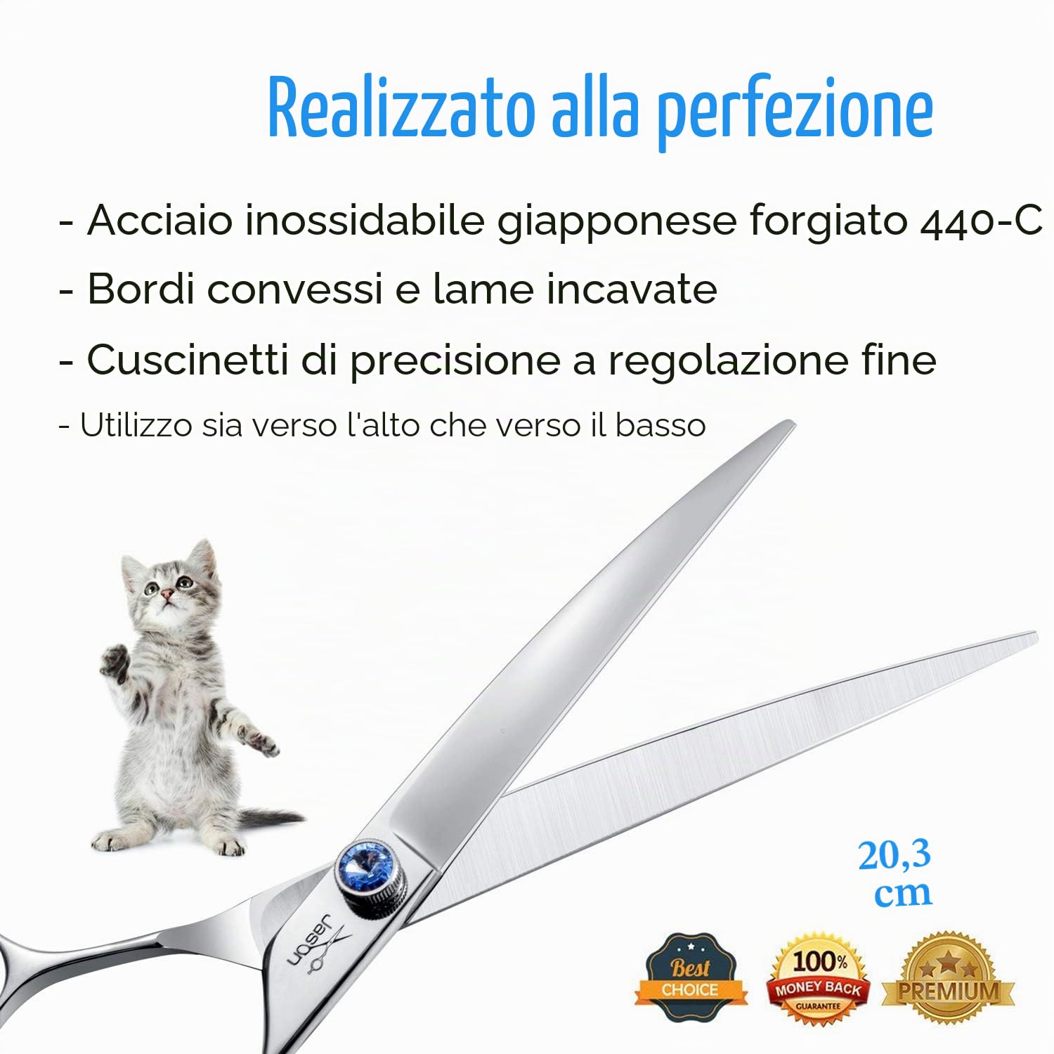 Jason forbici curve per cani da 8 pollici ergonomiche per cani e gatti con manico offset e vite gioiello per destrimani lunghe e affilate comode e leggere