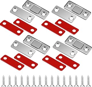 AIEX 4 Pack Cabinet Door Magnets Ultra Thin Magnetic Door Latch with Stainless Steel Screws and Self-Adhesive Drawer Magnet Catch for Kitchen Cabinet Closer Sliding Door Closure Cupboard Closet