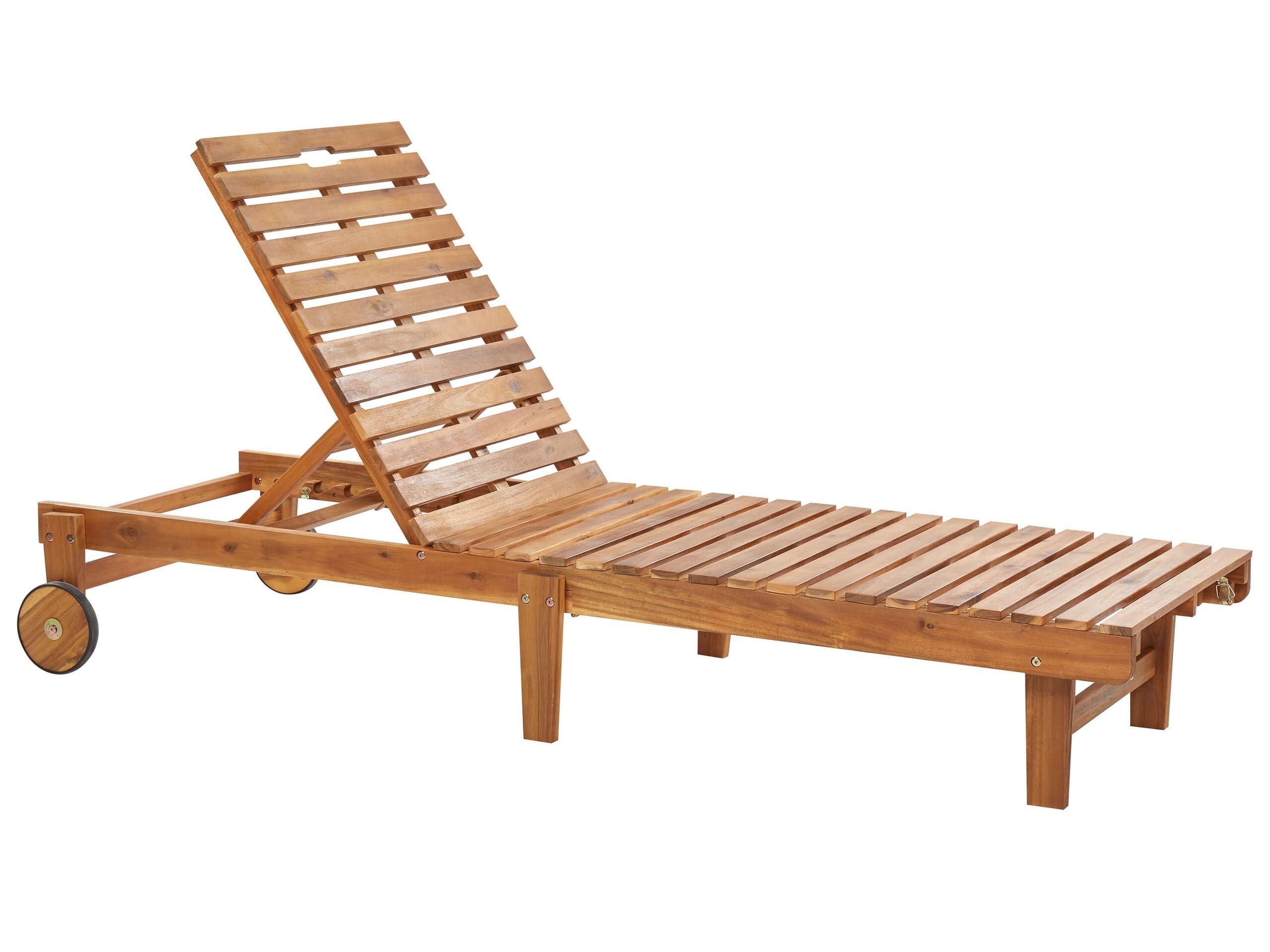 Beliani Tumbona reclinable de Madera de Acacia Clara Blanco Respaldo Plegable Pietralunga
