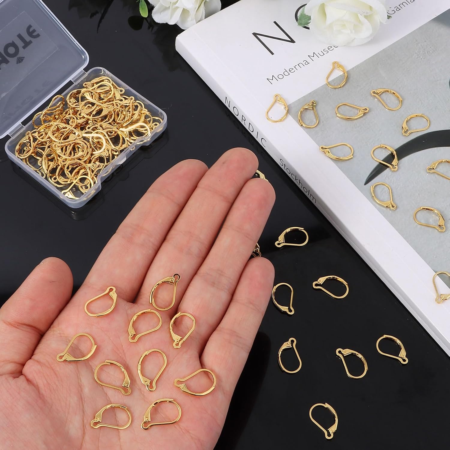 100pcs 18K Gold Filled Leverback Earring Hooks, Hypoallergenic French Dangle Ear Wire Findings for DIY Jewelry Making, Metal Earring Components (Gold) - Image 4