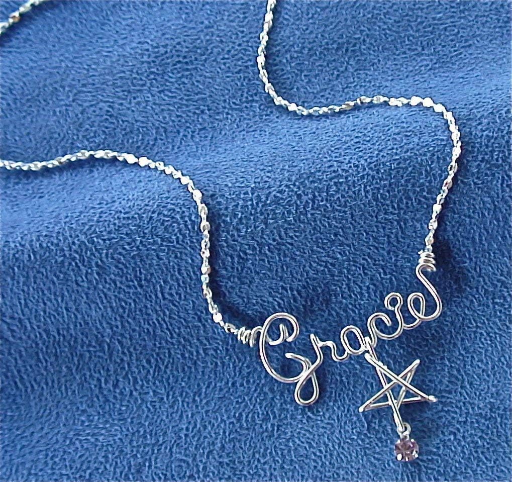 Personalized Silver Wire Name Necklace or Anklet~Charm and Birthstone~Any Name~Custom Name Jewelry~Handcrafted gift for Mom, Child, Baby