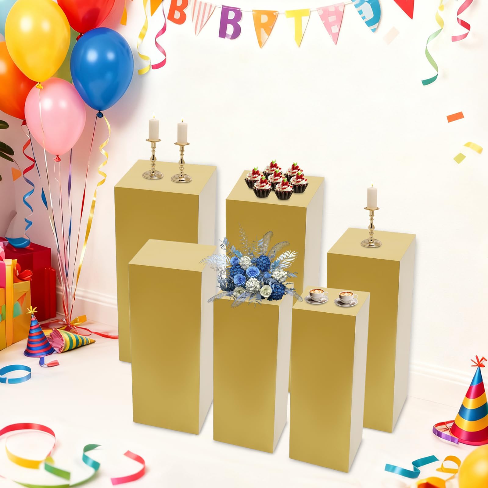 Ginelm 6 PCS Metal Display Pedestal Stands for Wedding Party Store Exhibition, Heavy Duty Rectangular Pillars with 110LB Capacity for Event Planners Retail Home Use