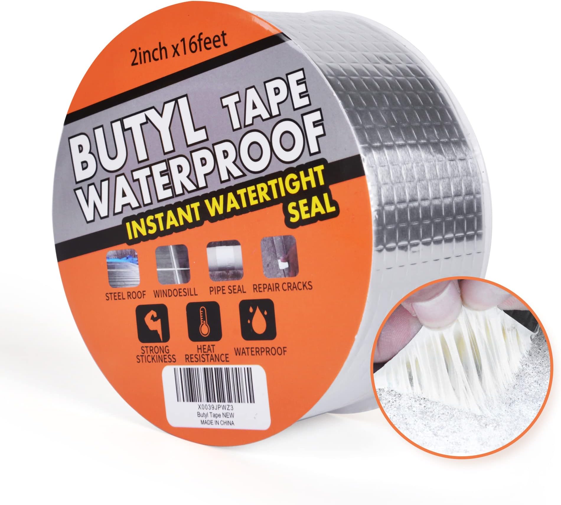 Butyl Tape for Roof and Leak Repair, Waterproof Sealing Tape Silver Aluminum Tape, for RV Repair, Window, Glass, Silicone, & EDPM Patching, and Pipe Sealing, 2inch x16feet