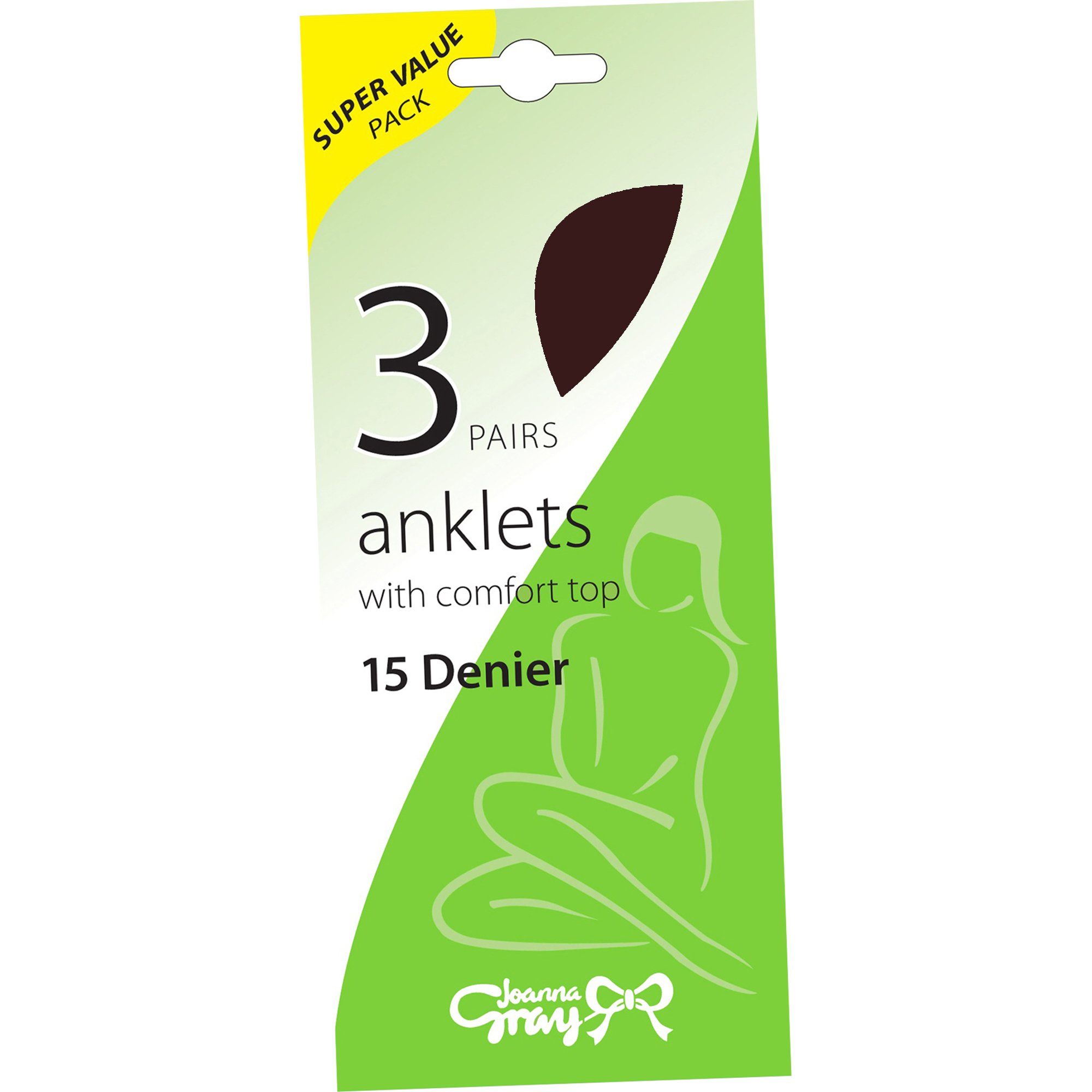Ladies & Girls Joanna Gray Comfort Top 15 Denier Anklet Socks (3 Pair Multi Pack) - Black -