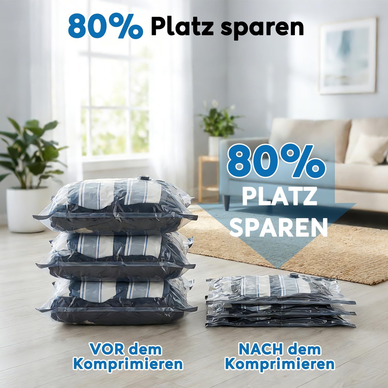 Reise Vakuumbeutel für Kleidung mit Kabellose Elektrischer -60000Pa Pumpe, 15 Stück Vacuum Storage Bags in 3 Größen(40 * 50/40 * 60/50 * 60CM), Sparen 80% Platz für Reisegepäck und Lagerung