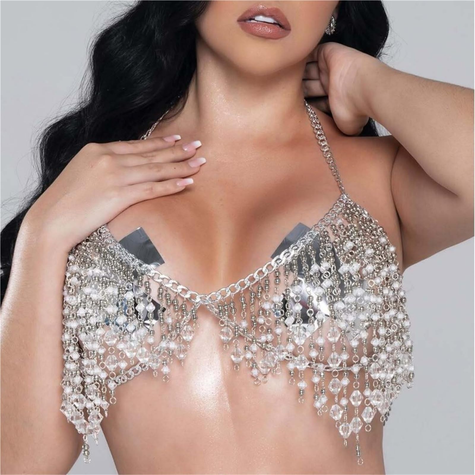 Ensemble de chaînes de corps en perles de cristal: harnais et ceinture de style industriel chic