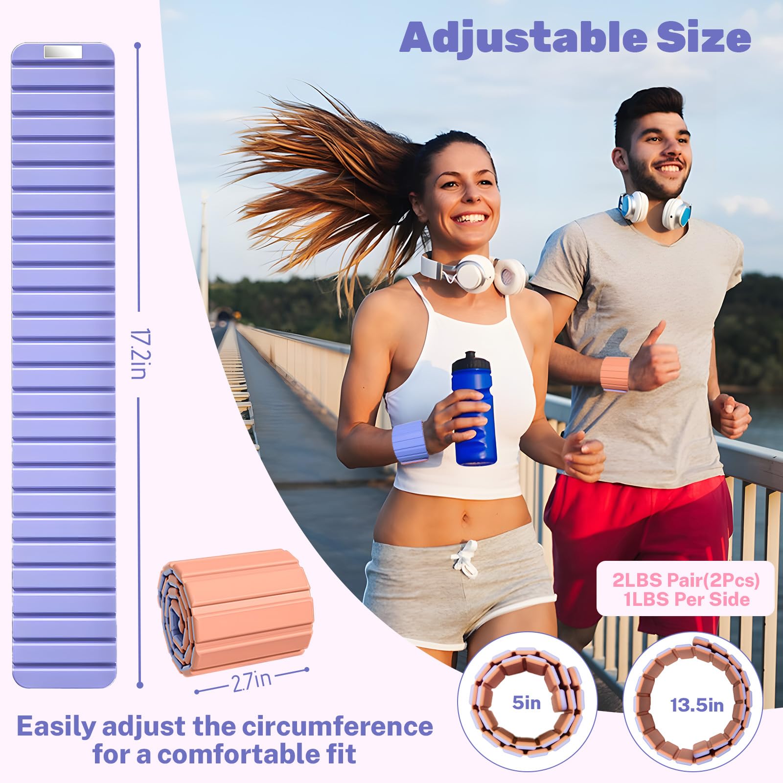 Magnetic Ankle Weights for Women & Men, Adjustable Silicone Wrist Weights Bracelet Set, Stackable Wrist and Ankle Weights 1 Pair 2 Lbs, Weighted Bangles Wearable for Home Gym Workout, Jogging, Yoga & Walking: Pink and Purple 1 lb x 2