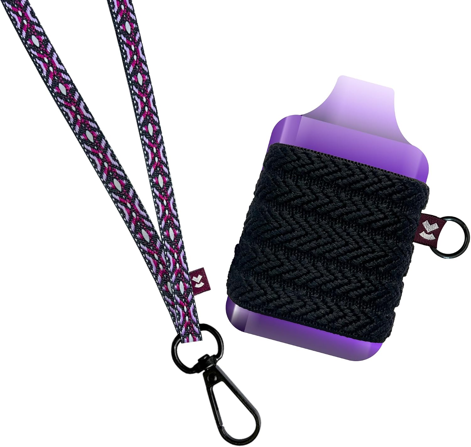 Device Holder with Lanyard, Comfortable Design, 3 Case Sizes for Perfect Fit, Strong Device Lanyard, High-Strength Elastic Holder (Black Line Pattern, Large)