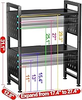 Vista 6 de Soporte para microondas, 3 niveles expandible (17.4 a 27.4 pulgadas), estante ajustable resistente para horno de microondas, organizador de encimera