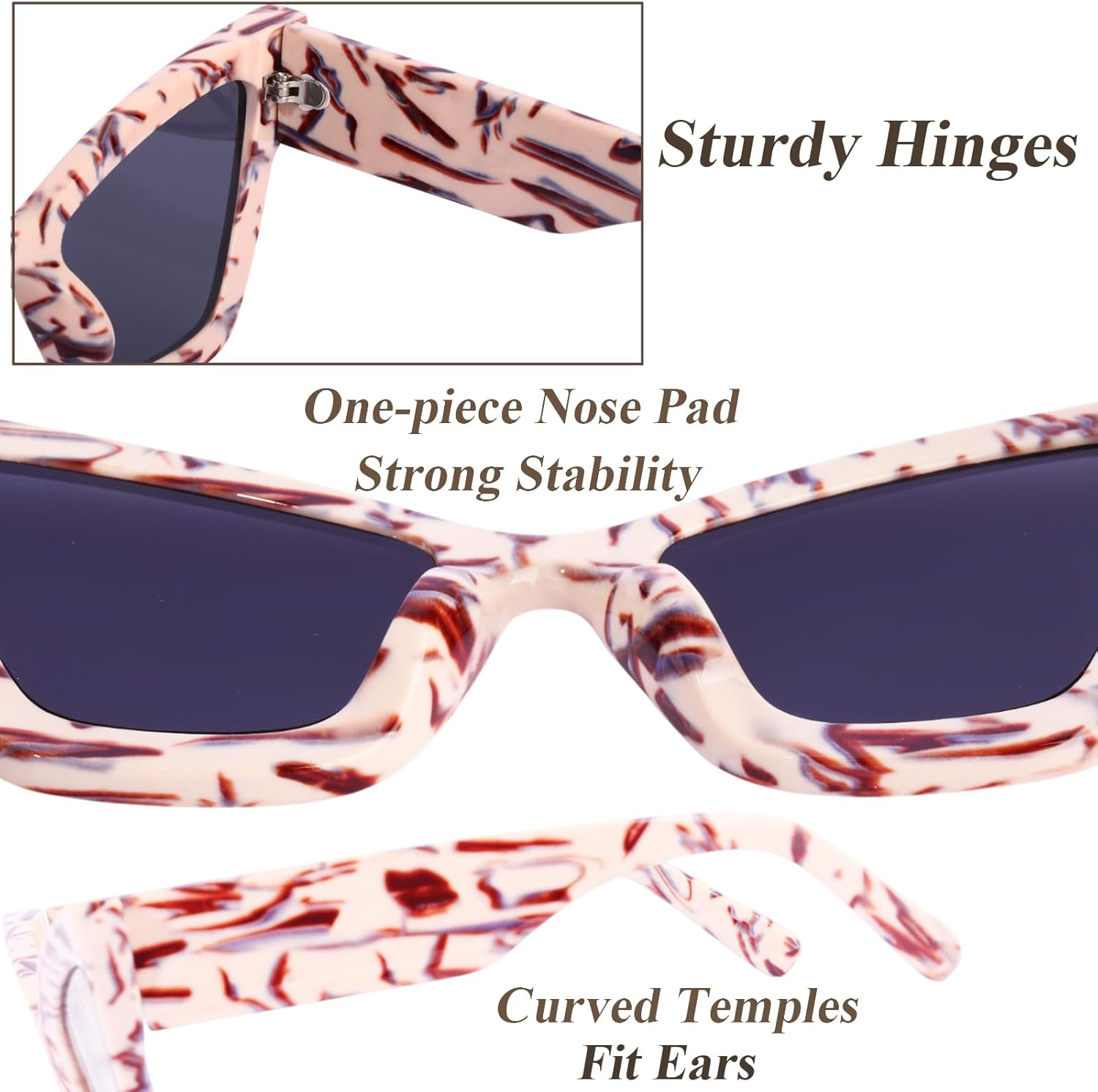 Retro Cat Eye Sunglasses Women Men High Pointed Winged Design y2k Polarized Lenses UV Protection for Driving Holiday (Beige) - Image 3