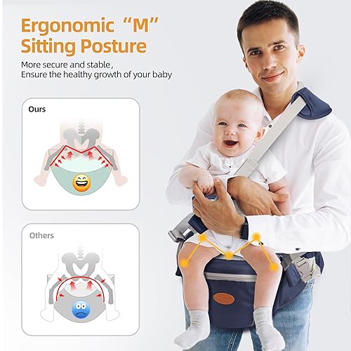 Miniatura 5 de Portabebés de cadera para bebé, taburete ergonómico para la cintura para niño con correa ajustable, base suave, portabebés para recién nacidos y