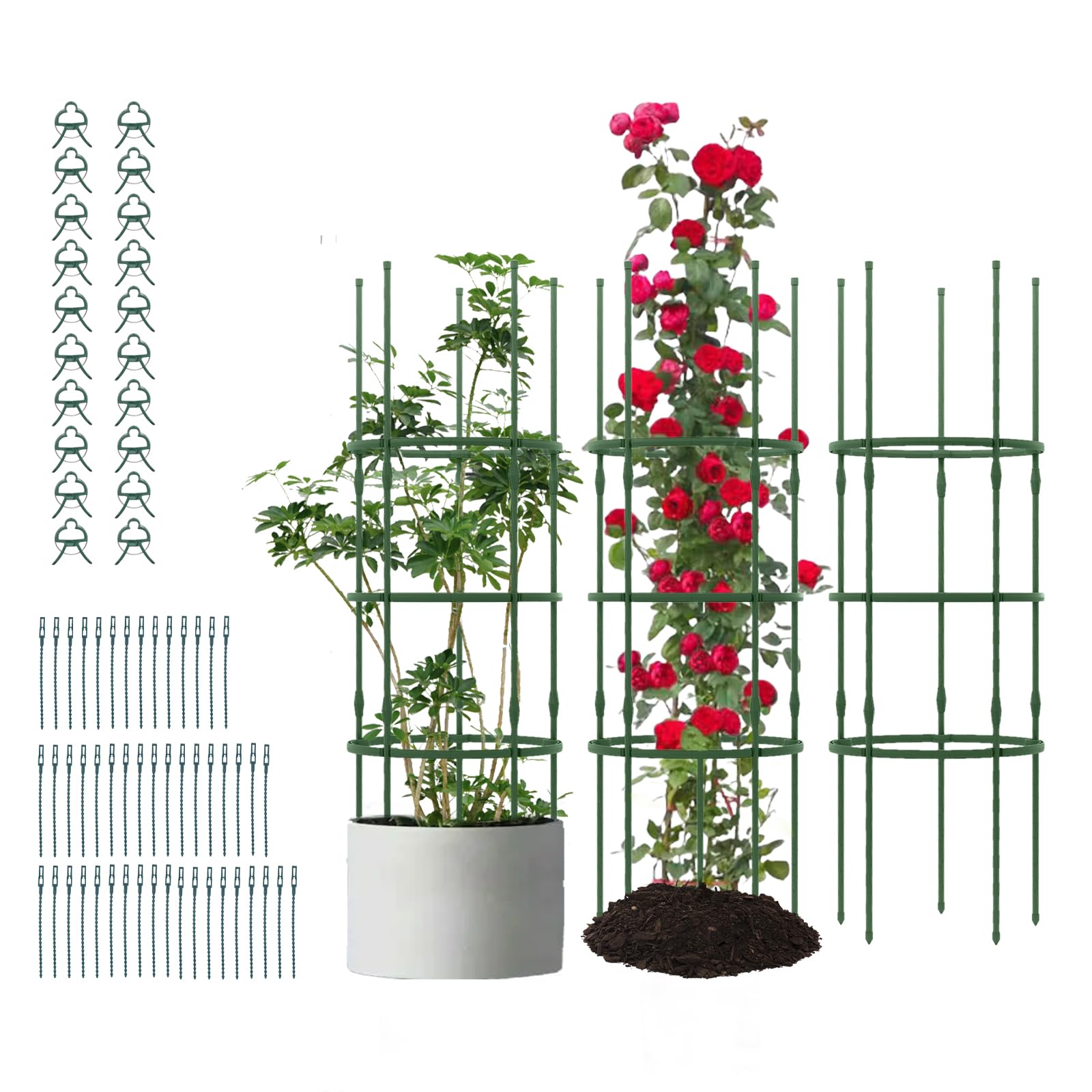 COSTWAY 3 Pack Tomato Cage, 153 cm Adjustable Tall Plant Support Trellis for Climbing Plants, Vines, Flowers, Vegetables, Vertical Plant Cage Stakes with Clips & Ties