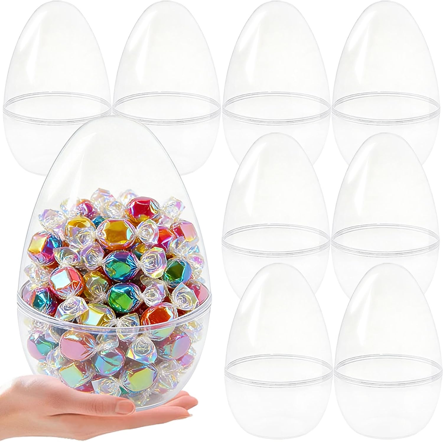 8 Pack 10 Inch Giant Clear Easter Eggs Plastic Jumbo Transparent Easter Eggs for Easter Theme Party Huge Fillable Easter Egg for Easter Egg Hunt Party Favor