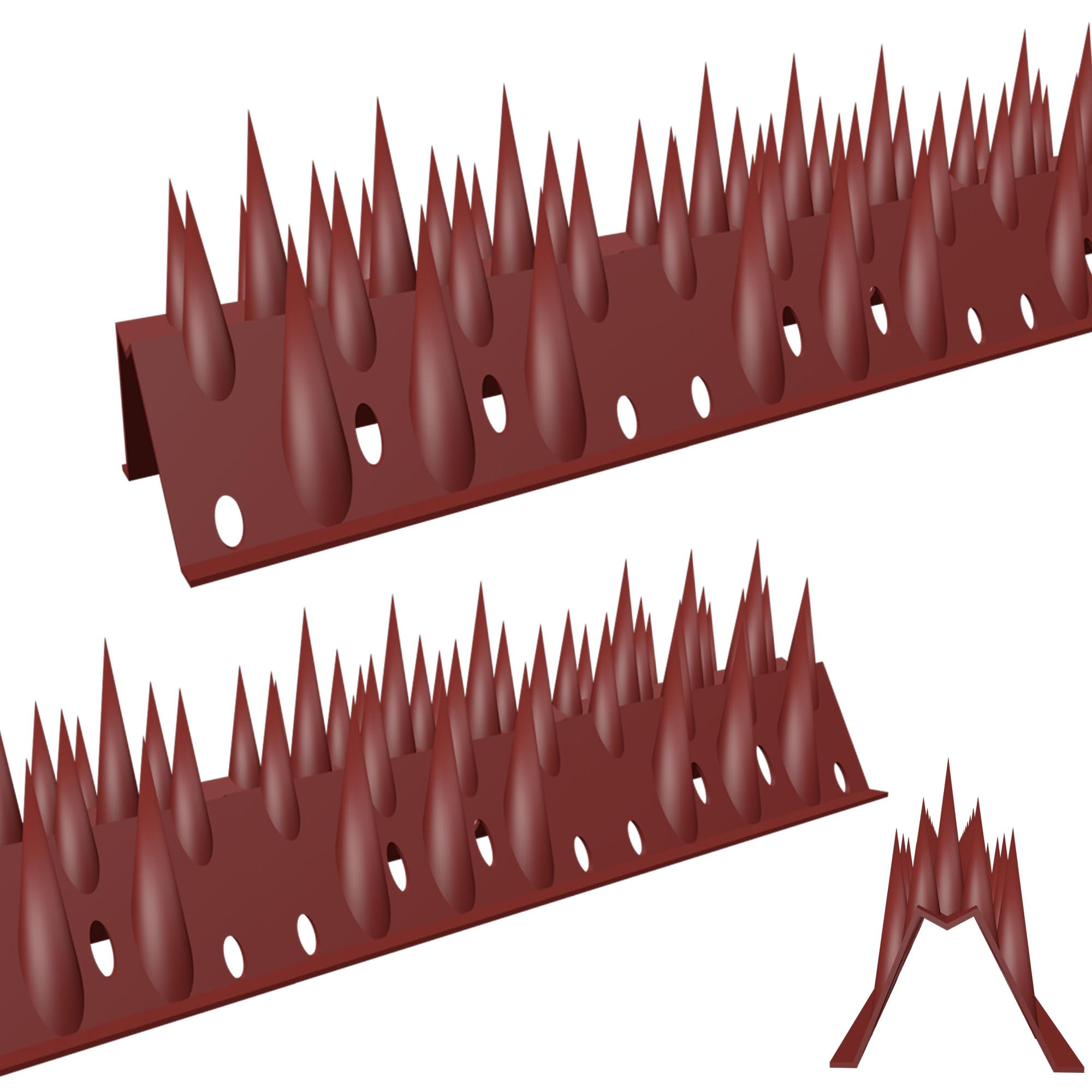 KOKMEYA Bird Spikes, Brown, 24 Pack, New Roof Overhang Spikes, Pigeon Spikes For Fence, Outdoor, Garden, Keep raccoon Seagull Away, Cat Fence Anti Climb, 23.6 Feet