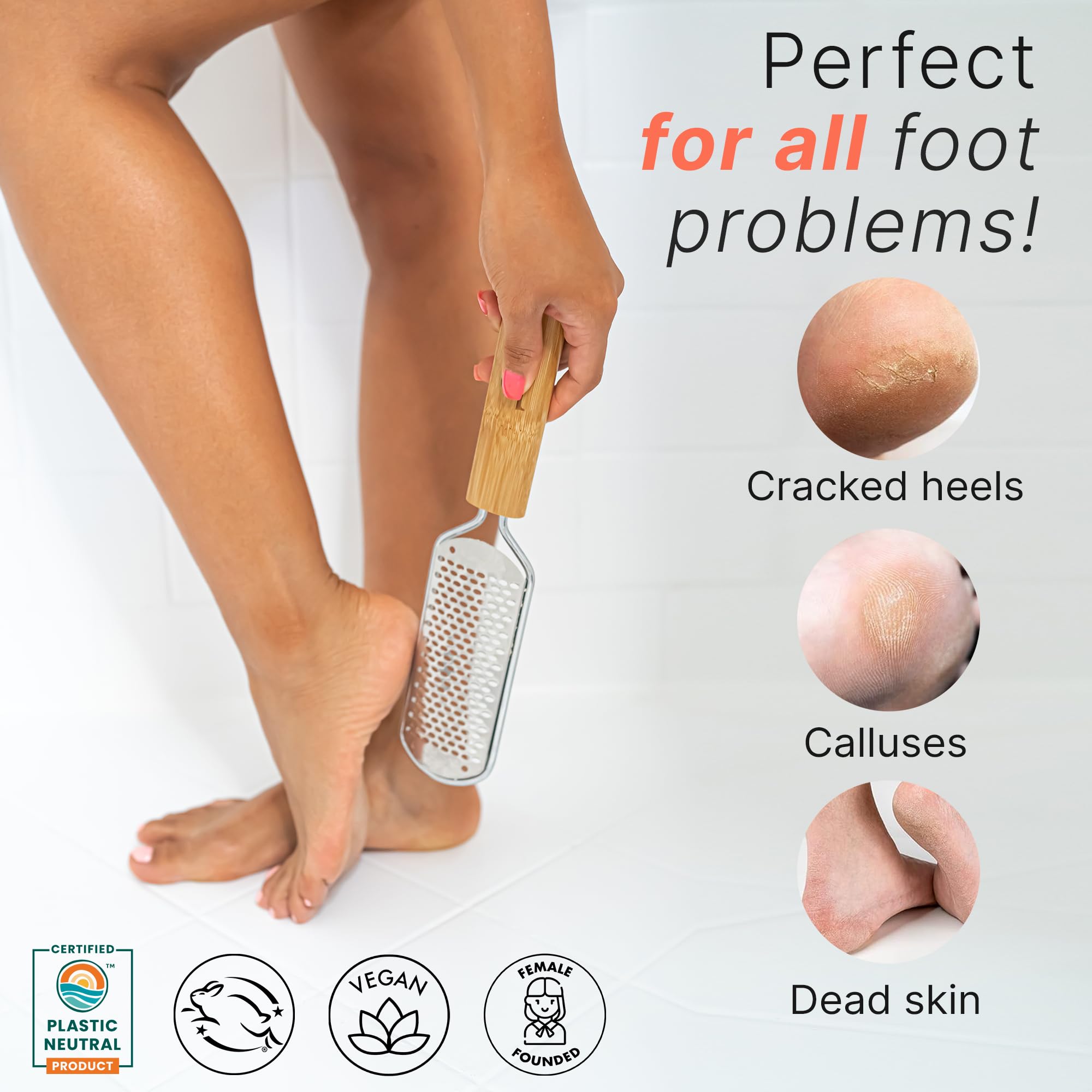 Lima de pies – Herramienta para eliminar callos para la piel muerta, herramientas de pedicura en casa, raspador de pies y talones, pies suaves suaves con un rallador y raspador (bambú y acero 3