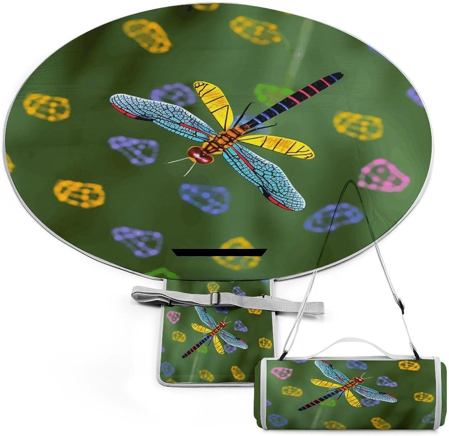 Colorful Dragonfly Picnic Mat Lightweight Waterproof Picnic Blankets Extra Large Picnic Outdoor Blankets Foldable Sandproof Beach Blanket for Park Beach Camping Courtyard 58.3''x58.3''