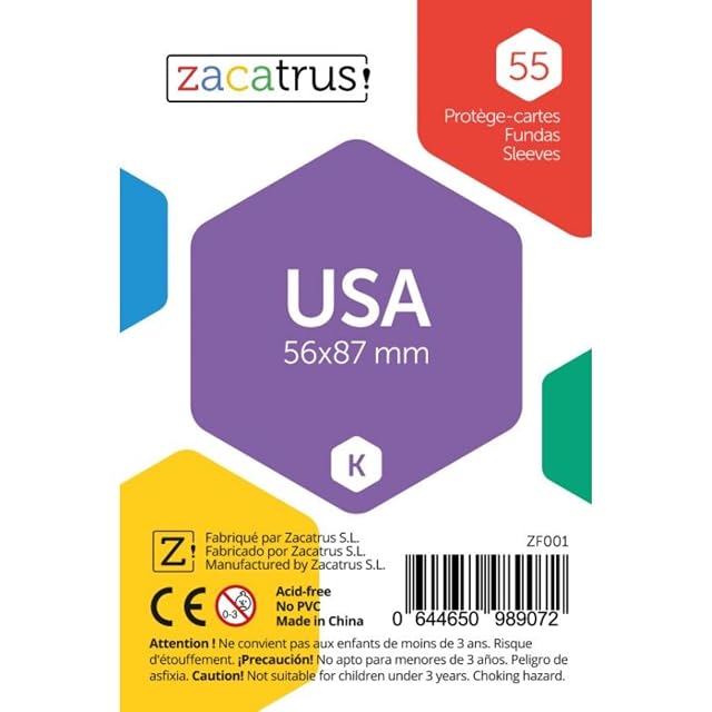 Fundas Zacatrus USA, 55 Unidades, Fundas de Cartas, Juego de Mesa, Transparentes, Resistentes, Polipropileno