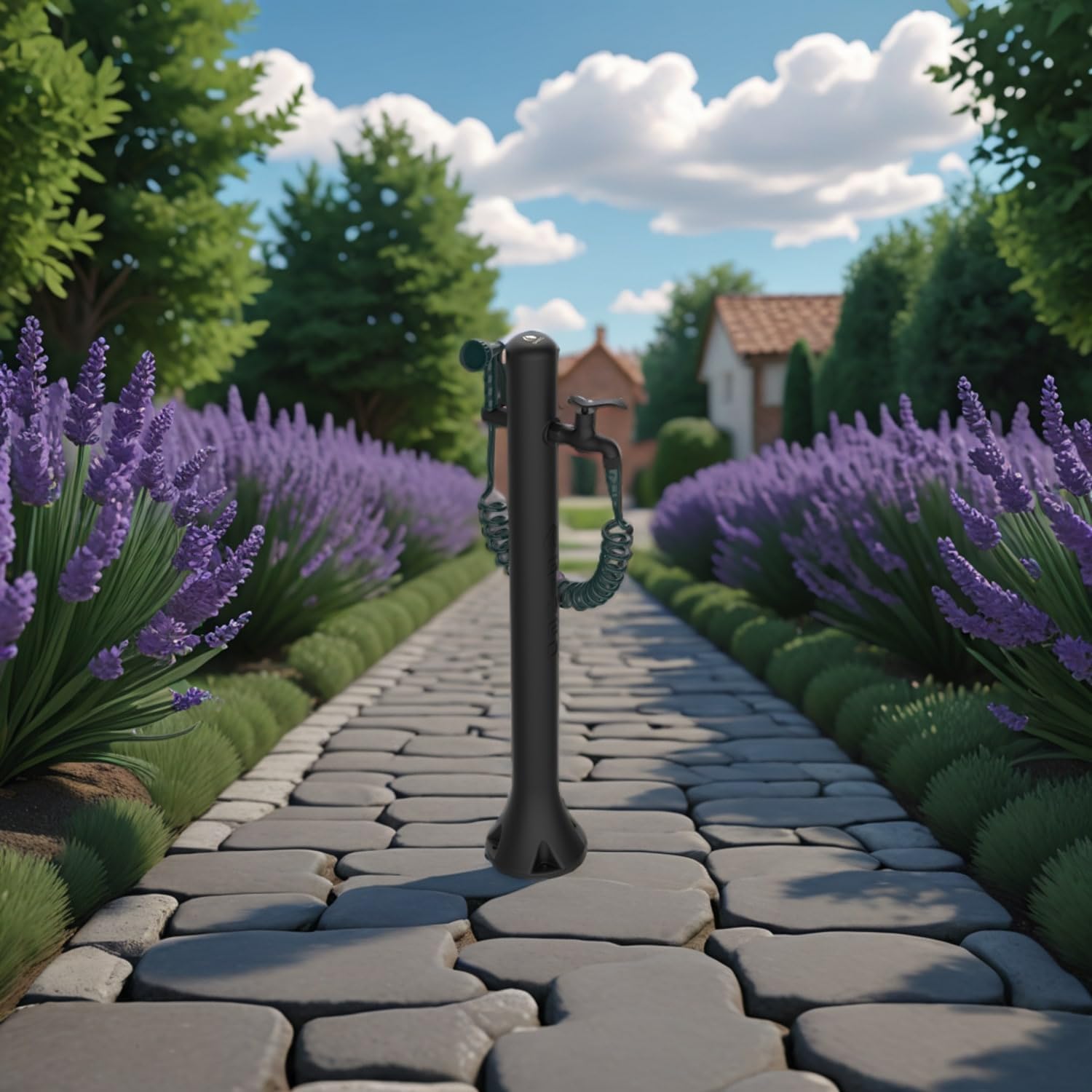 Sined Fuente Jardín Exterior con Conexión Lateral Pro En Negro con Manguera De 75m Ideal para Piscinas Jardines y Expacios Exteriores Fuente De Jardín para Exterior Negra