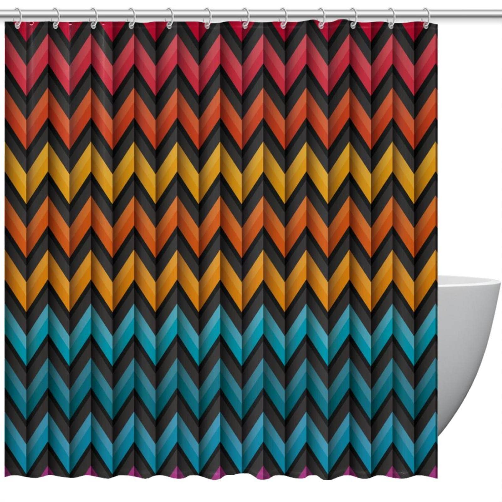 Rideau de douche zigzag noir rouge rose orange 183 cm pour décoration salle de bain enfant