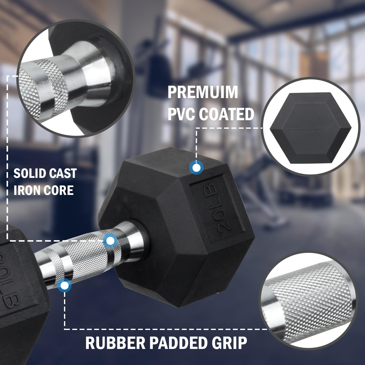 BOLUX Premium Hex Dumbbells Set - 20LB (Single) for Effective Strength Training, Muscle Building, and Body Sculpting