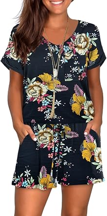 Mokayee Womens Summer Cute Front Tie Short Jumpsuits Rompers with Pockets