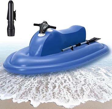 Blue Inflatable Boat for 2 Adults, 485 lb Capacity Inflatable Watercraft with 500W/10A Drive Unit, Dual-Fin Steering, 3-7 km/h Control, Up to 130Min Use for Pool, Lake & Summer Trips, with Thruster