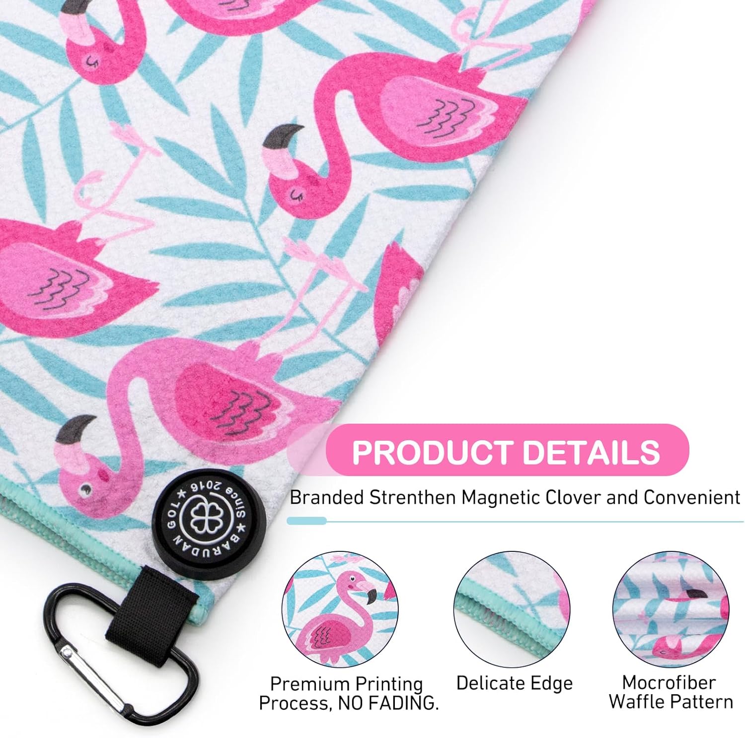 Magnetic Golf Towel for Men Women Golfer - Microfiber Golf Towel Magnet with Waffle Texture - Strengthen Magnet Golf Towels for Strong Hold to Metal Objects (4.Flamingo) - Image 3