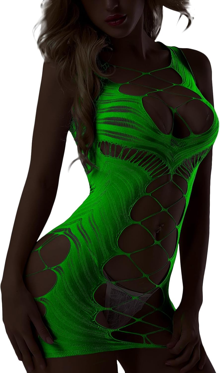 Sexy Lingerie for Women Fishnet Halter Chemise Deep V Hot Mesh Mini Dress Bodysuit Valentine's Day Stripper Outfits