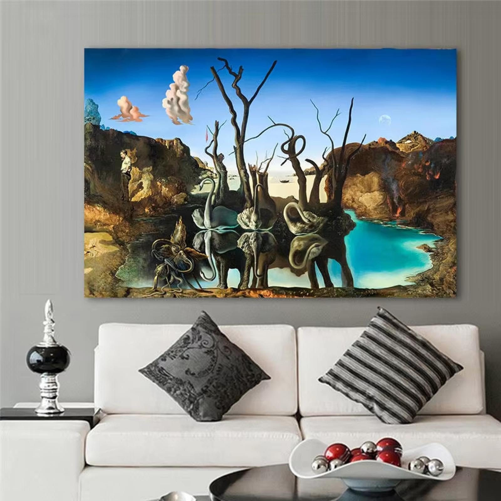 Ihhgnb Multicolor Swans Reflecting Elephants By Salvador Dali Canvas Painting Posters And Prints Wall Art Picture For Living Room Bedroom 40X50cm(16X20in) Frameless