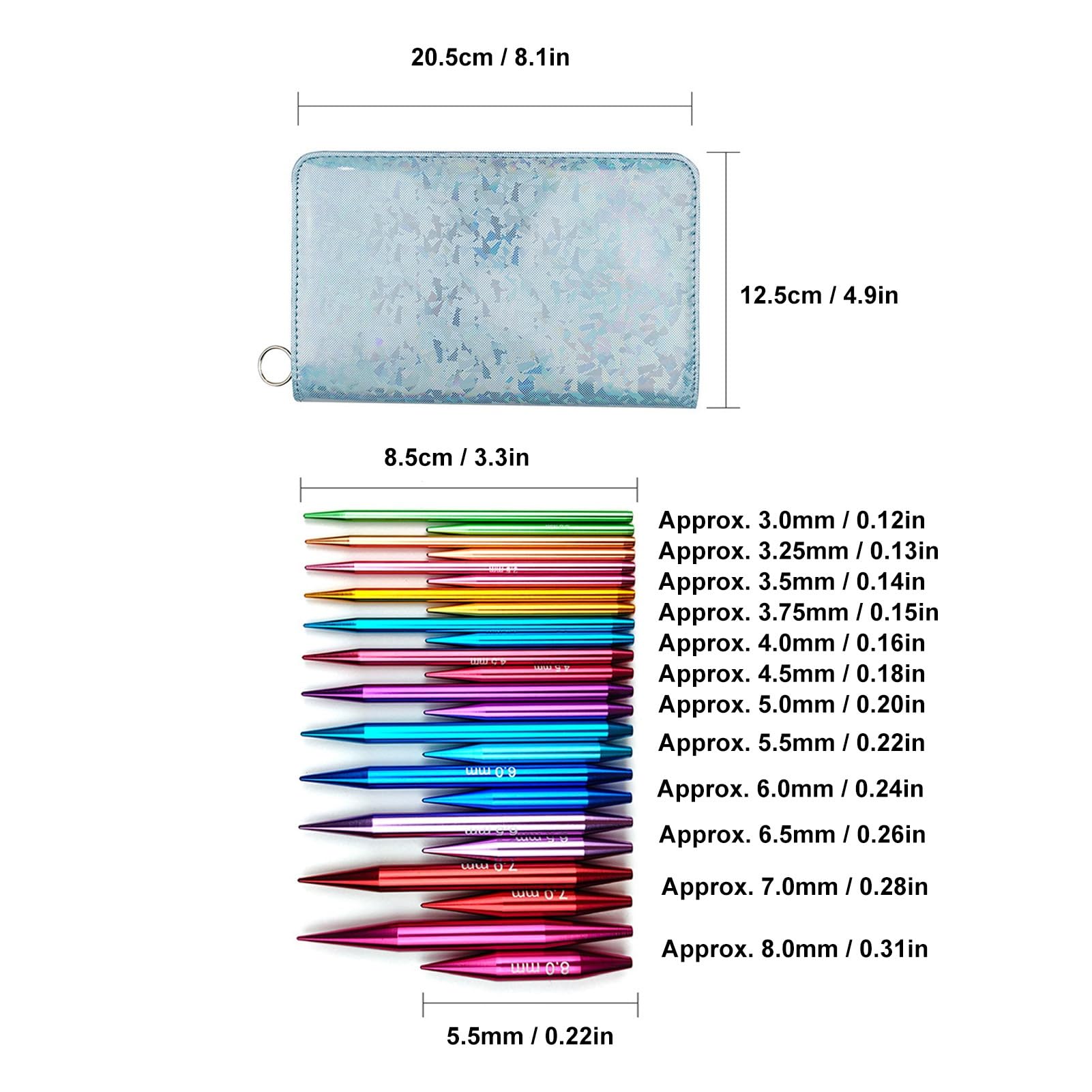 Set Ferri Da Maglia Circolari Intercambiabili Da 3 A 8 Mm - Kit Per Lavorare A Maglia Con Aghi In Alluminio, Punte, Accessori E Custodia, Ideale Per Maglioni, Cappelli, Calze - Foto 8