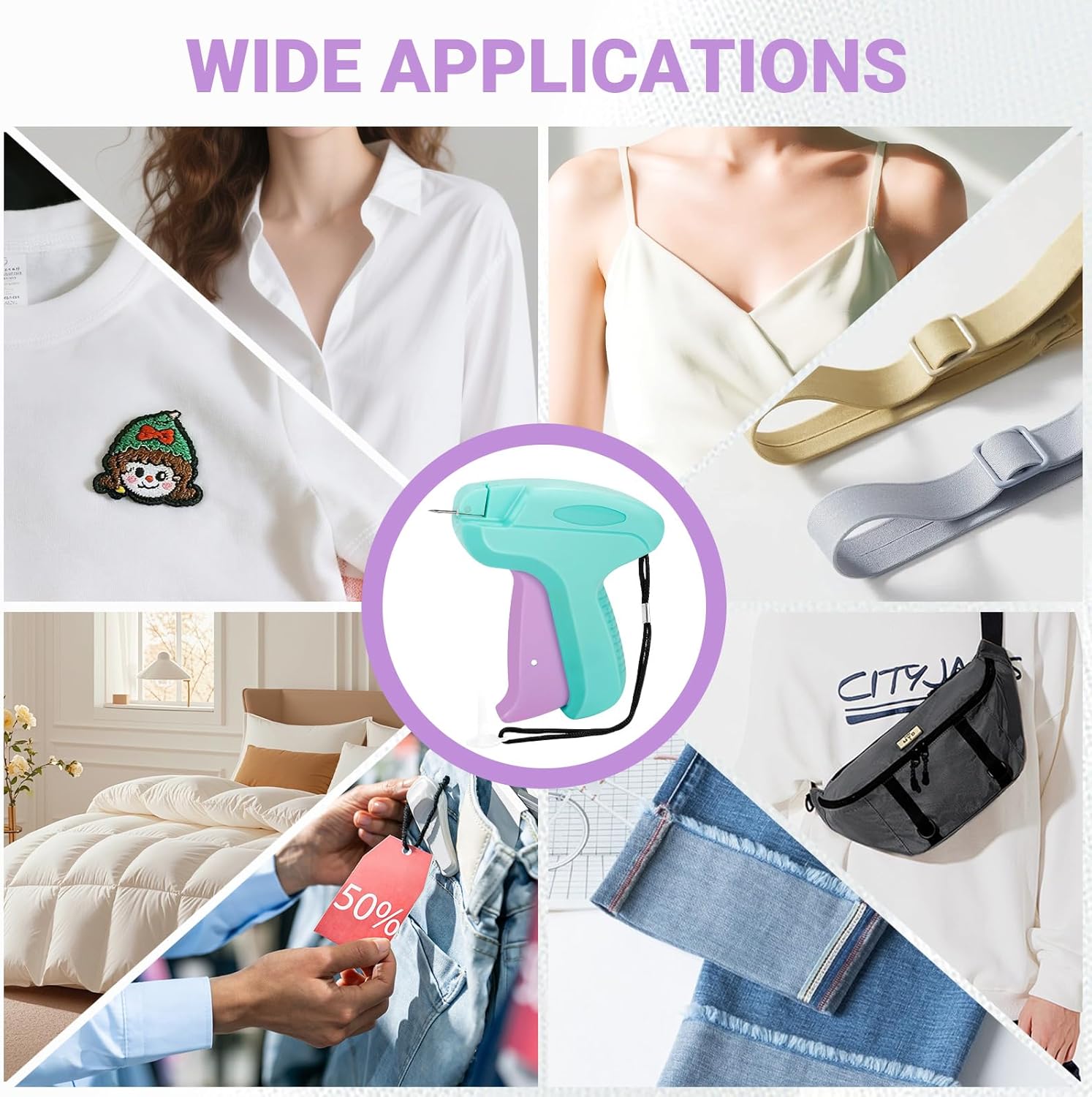 Stitch Gun for Clothes - Handheld Quick Clothing Fixer - Tagging Gun for Clothing, Sewing Kit - Includes 6 Fine Needles, 1000 Black & 1000 White Fasteners (Purple Green) - Image 6