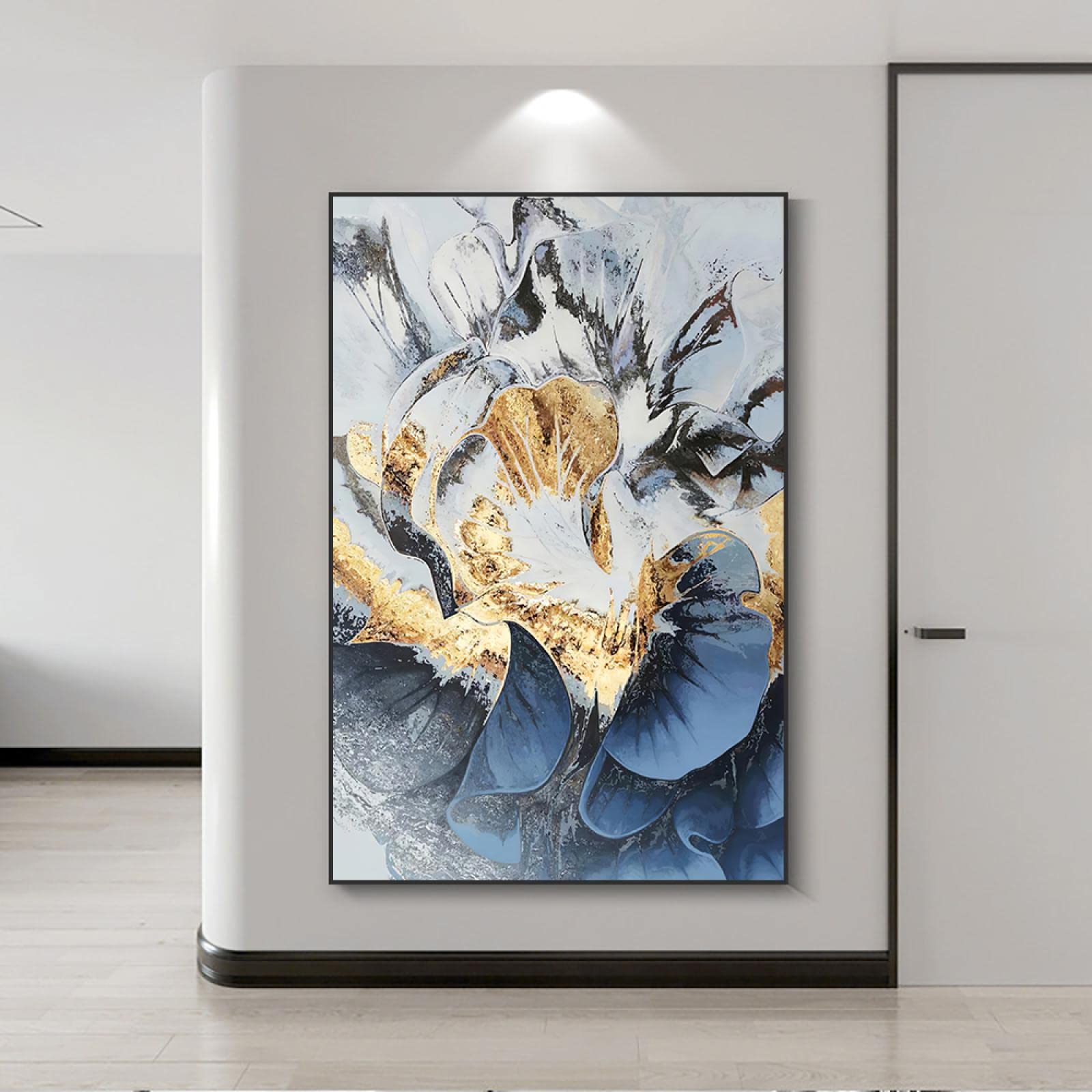 Amazon｜金箔のキャンバスの絵画が付いている抽象的な黒い花現代北欧の