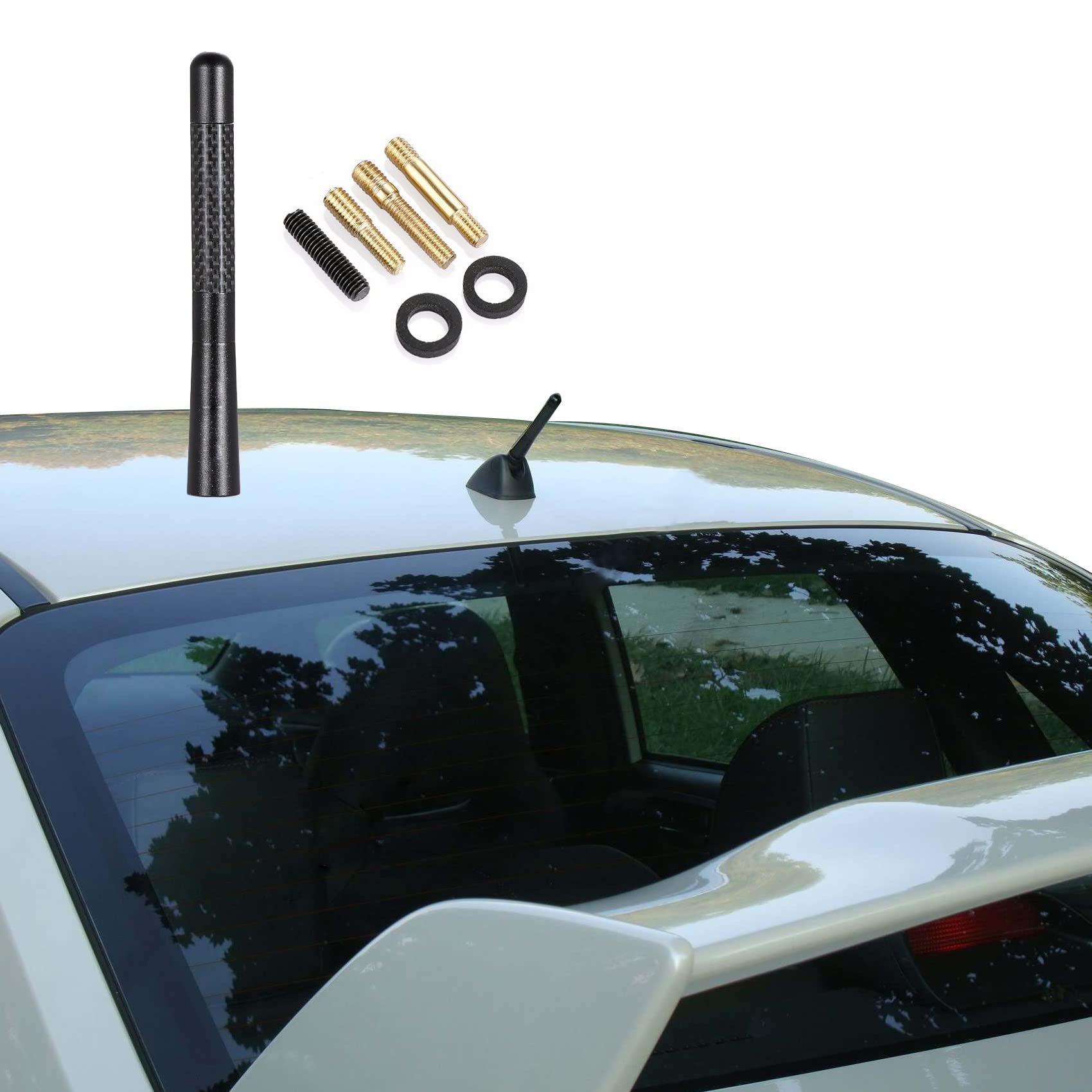 Jsorum 4.7 Inch Carbon Fiber Short Automotive Antenna, Short Carbon Fiber Radio Antenna, Carbon Fiber Antenna, Universal Car Antenna Replacement for Ford Focus, Black