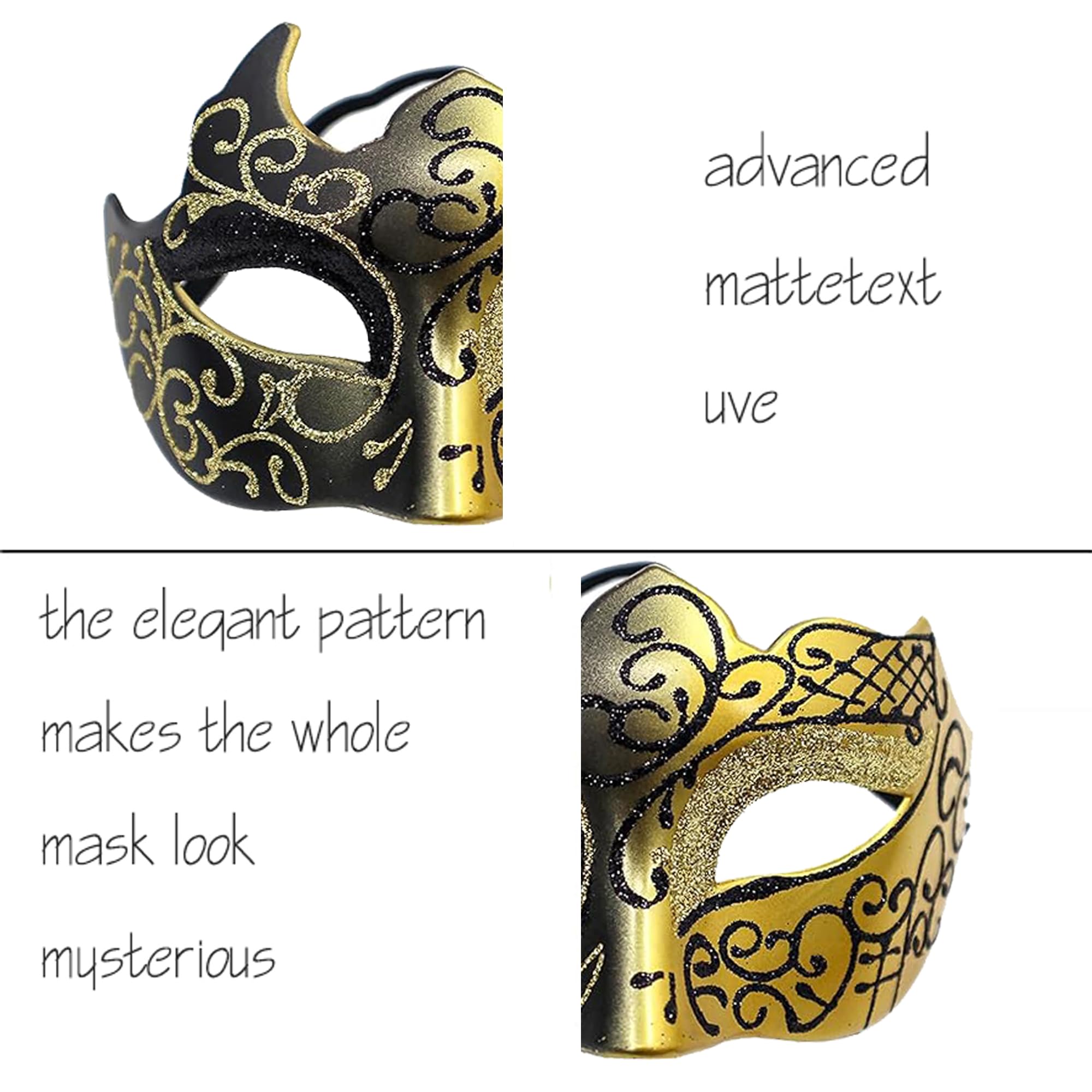 MZinge Masquerade Mask for Men Women Vintage Venetian Mardi Gras Halloween Christmas for Party Prom Ball Costume Mask (gold) - Image 3