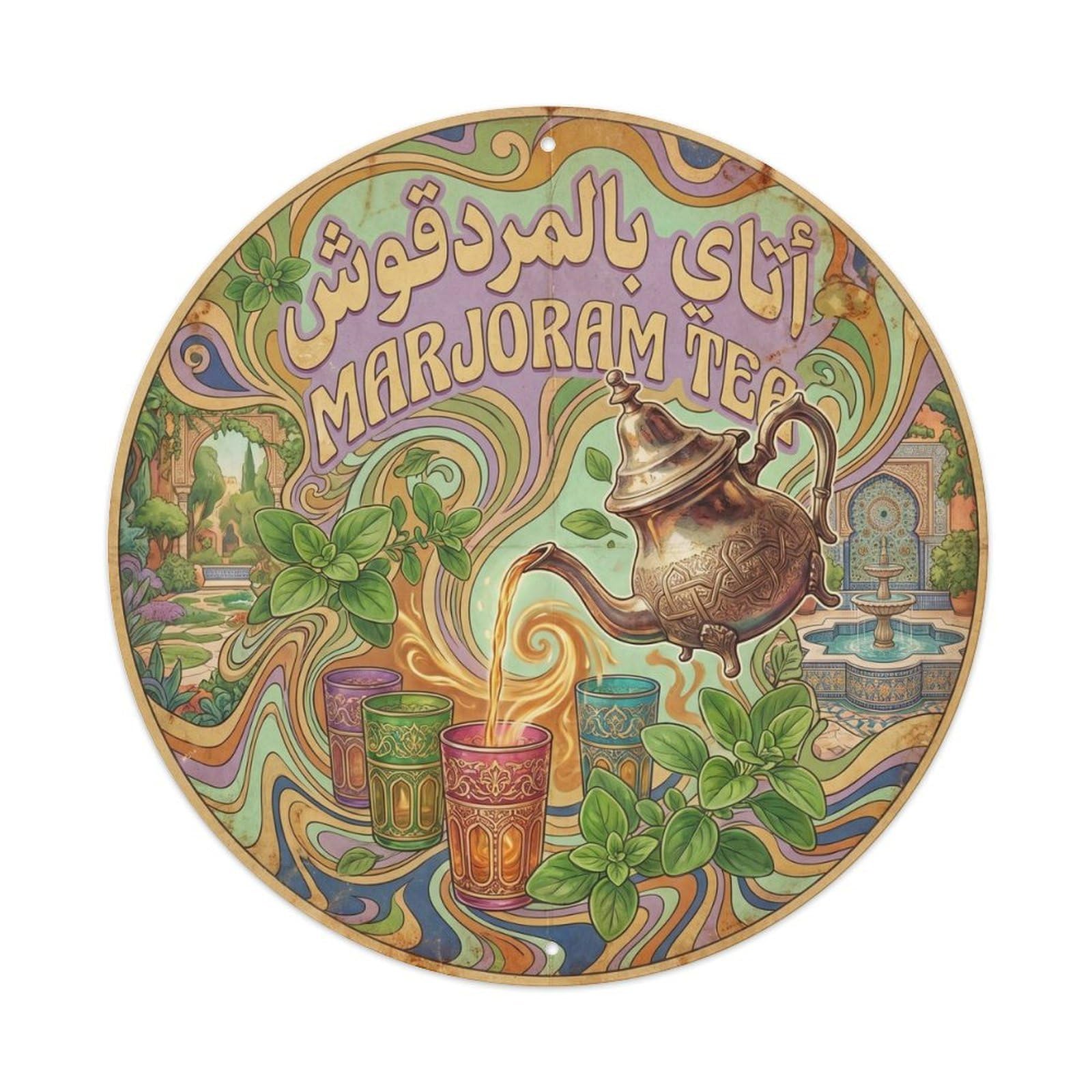 Moroccan Tea Beverage Brew Station Colorful Psychedelic Metal Tin Sign
