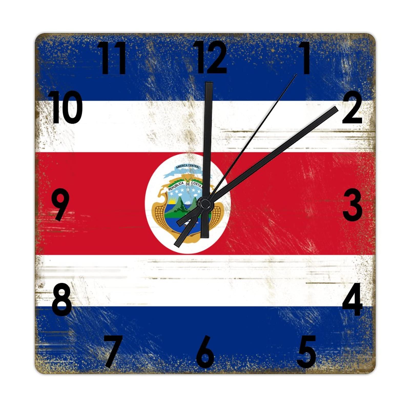 Horloge murale carrée en bois du Costa Rica 38 cm silencieuse