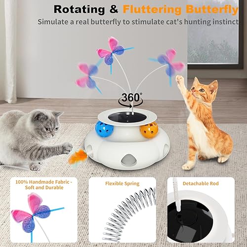 Miniatura 3 de Juguetes interactivos para gatos de interior, juguete recargable 3 en 1 con varita de plumas de emboscada, mariposa aleteante y bolas de pista,
