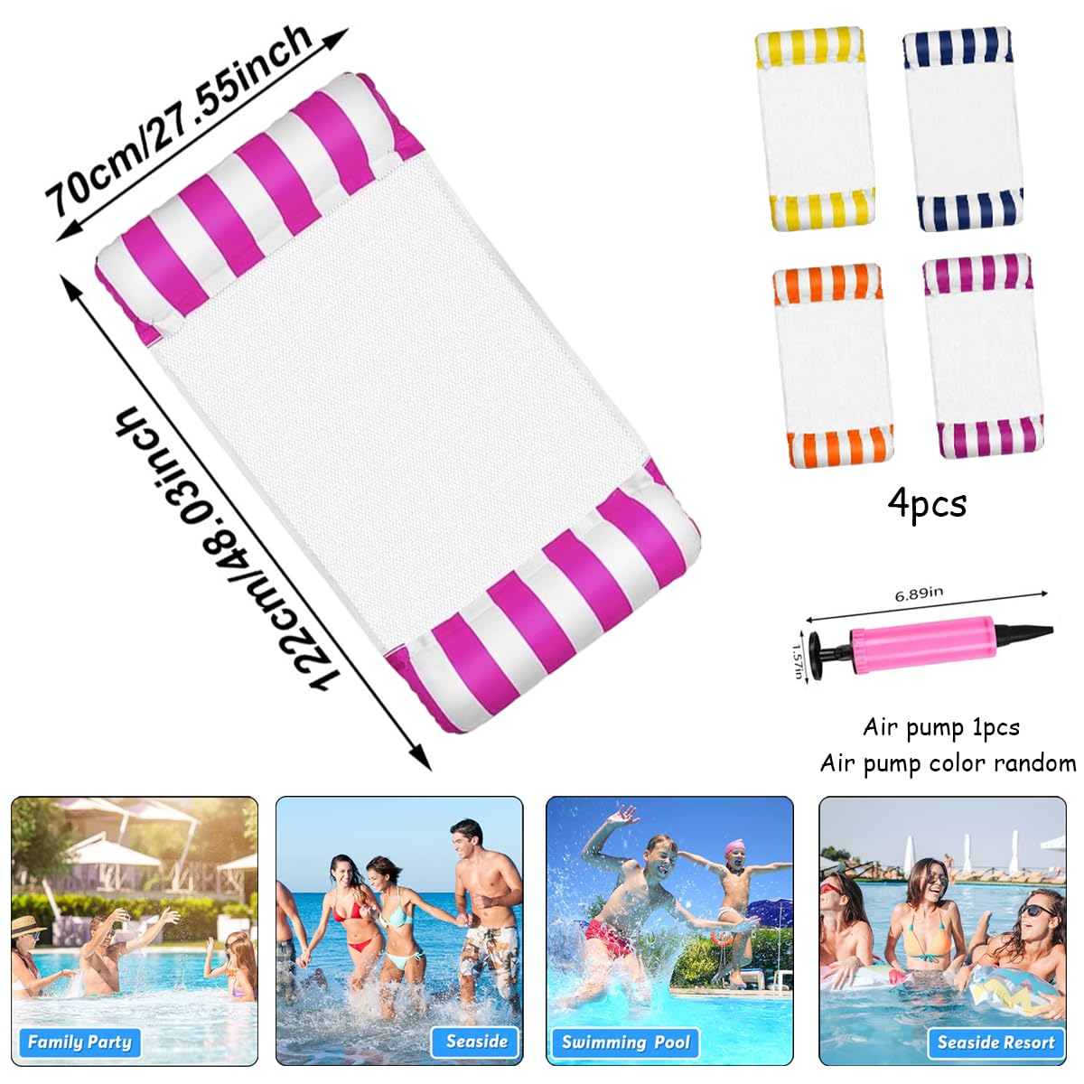 4pcs Amaca gonfiabile ad acqua 4 in 1,Gonfiabile Piscina Galleggiante Amaca,Gonfiabili Per Piscina,Materassino Mare,per adulti e galleggianti per piscina