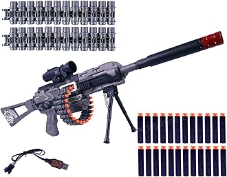 Toyshine Dual Mode 110cm Soft Foam Bullet Blaster Rechargeable Automatic Gun Toy with 24 EVA Soft Bullets Long Range Target Shooting Game Toy for Kids