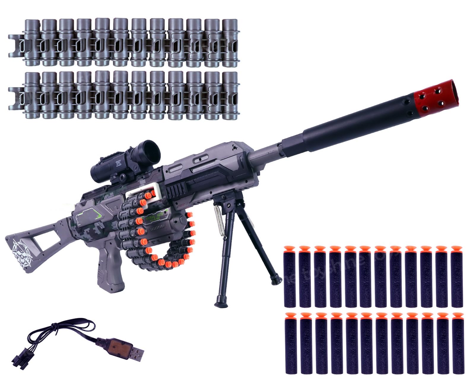 Toyshine Dual Mode 110cm Soft Foam Bullet Blaster Rechargeable Automatic Gun Toy with 24 EVA Soft Bullets Long Range Target Shooting Game Toy for Kids